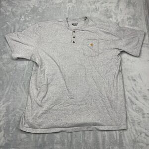 Carhartt Henley Shirt Mens 3XL Tall Gray Loose Fit Chest Pocket Short Sleeve